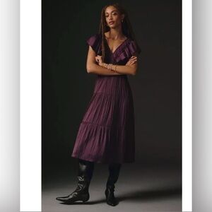 By Anthropologie Ruffled Tiered Midi Dress - Dark Purple